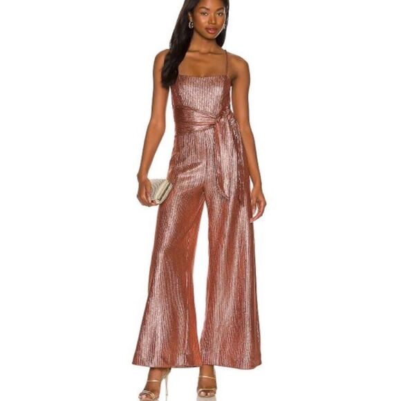 Free People Shimmer and Shine Metallic Rose Gold Jumpsuit - Picture 5 of 10